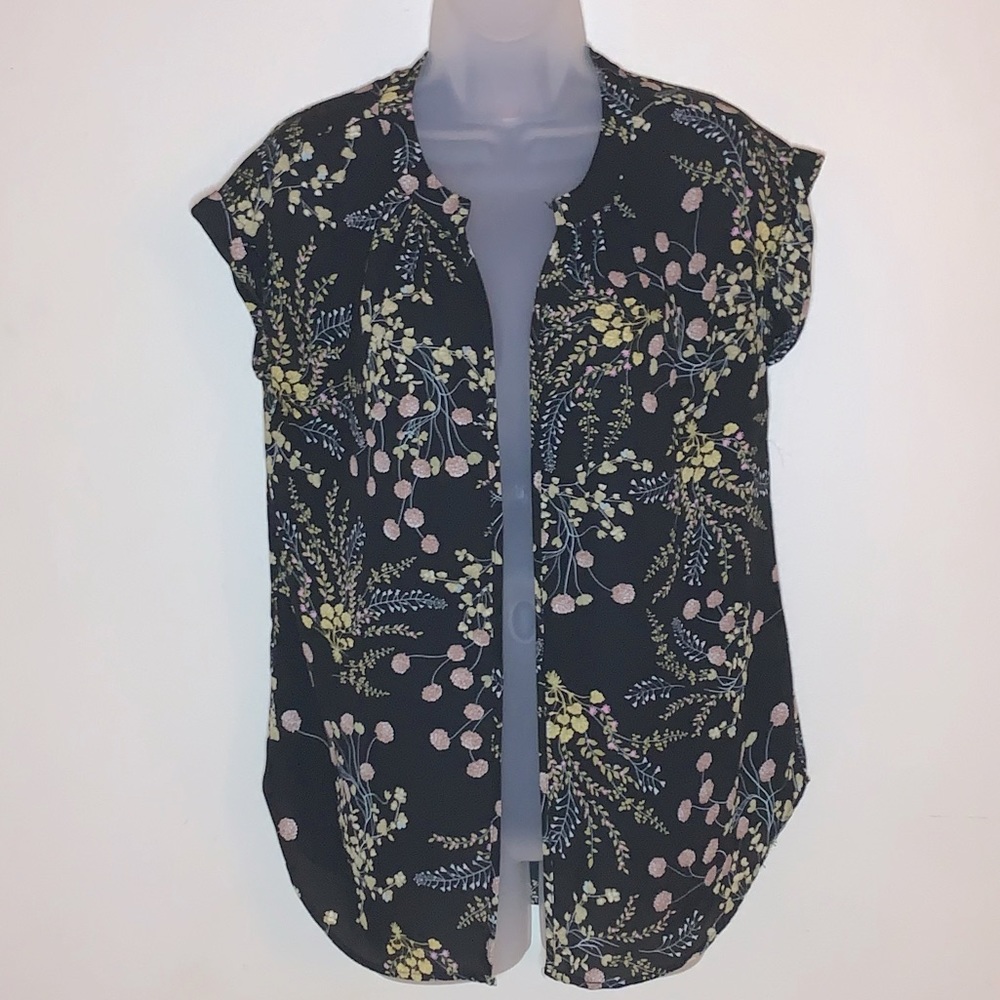 Black w/ Floral Print Open Front Kimono Style Cardigan by Philosophy - Sz. S